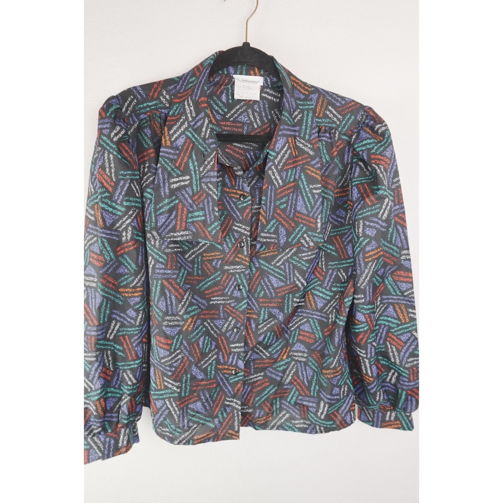Donnkenny Size 8 Womens Vintage Polyester Collared Geometric Secretary Blouse